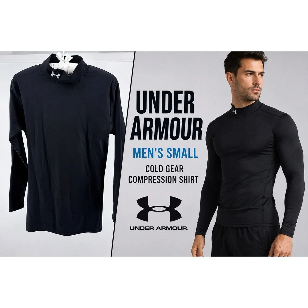 Under Armour ColdGear Compression Mock Neck Shirt Men's Small Black Base Layer